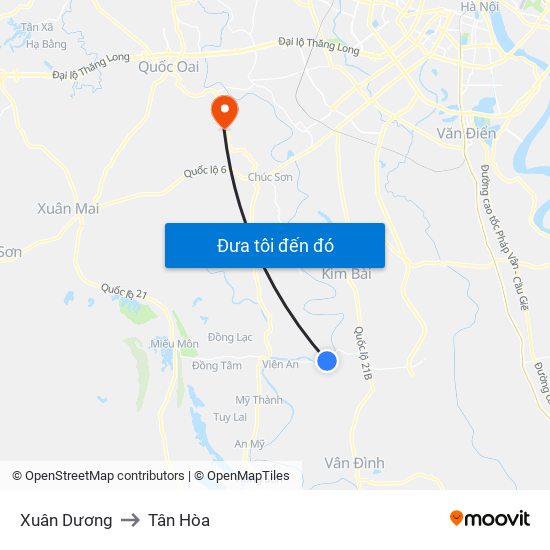 Xuân Dương to Tân Hòa map