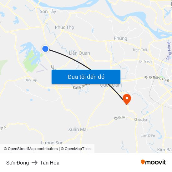 Sơn Đông to Tân Hòa map