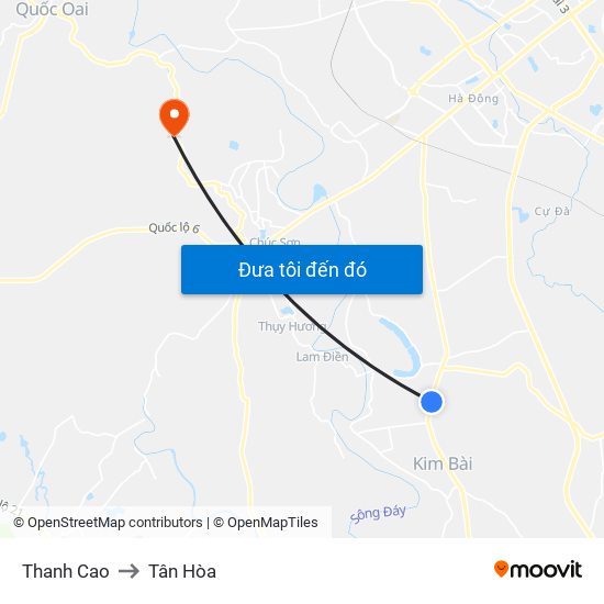 Thanh Cao to Tân Hòa map