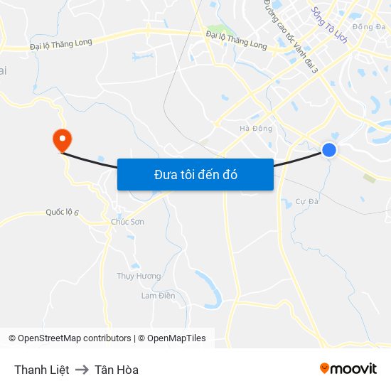 Thanh Liệt to Tân Hòa map