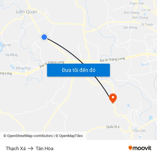 Thạch Xá to Tân Hòa map