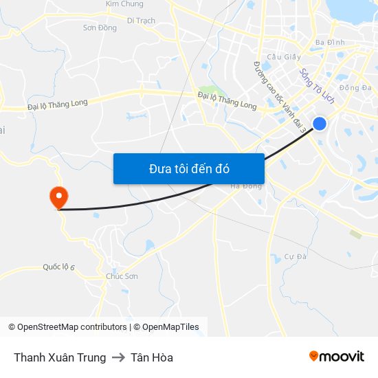 Thanh Xuân Trung to Tân Hòa map