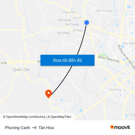Phương Canh to Tân Hòa map