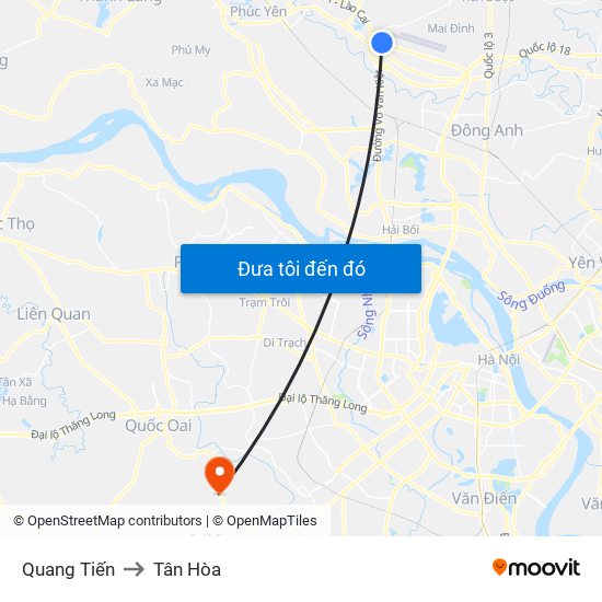 Quang Tiến to Tân Hòa map