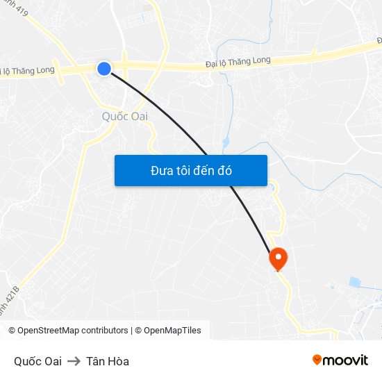 Quốc Oai to Tân Hòa map