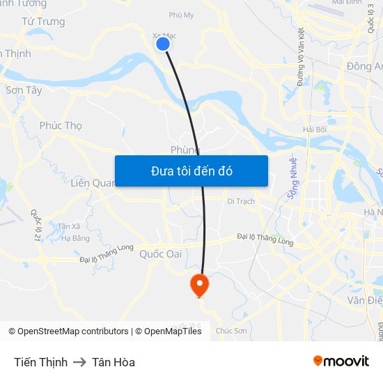 Tiến Thịnh to Tân Hòa map