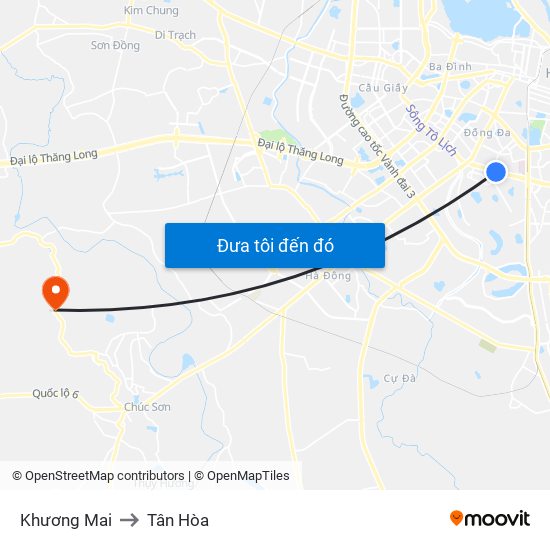 Khương Mai to Tân Hòa map