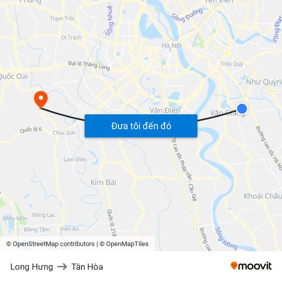 Long Hưng to Tân Hòa map