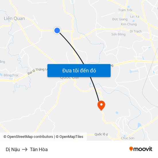 Dị Nậu to Tân Hòa map