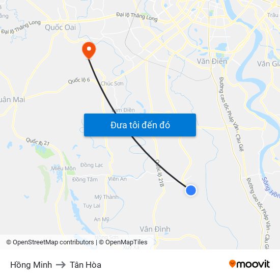 Hồng Minh to Tân Hòa map