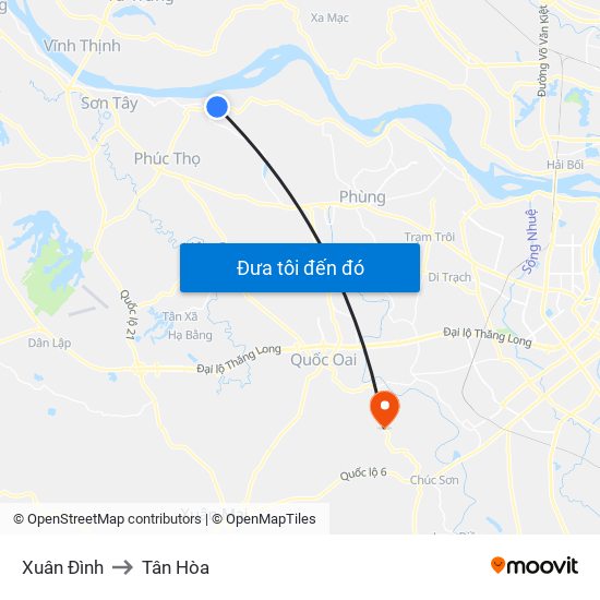 Xuân Đình to Tân Hòa map