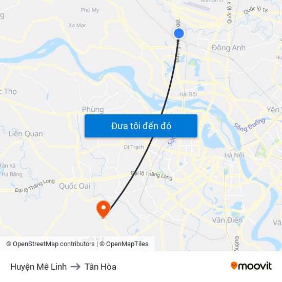 Huyện Mê Linh to Tân Hòa map