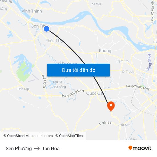 Sen Phương to Tân Hòa map