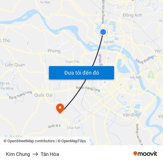 Kim Chung to Tân Hòa map