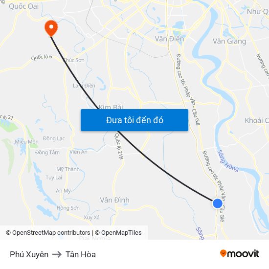 Phú Xuyên to Tân Hòa map