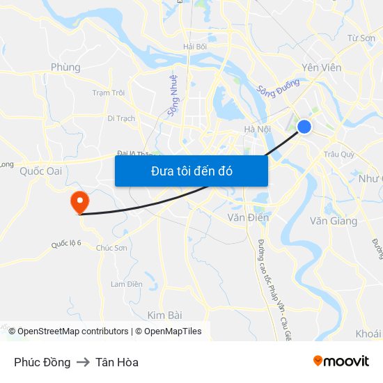 Phúc Đồng to Tân Hòa map
