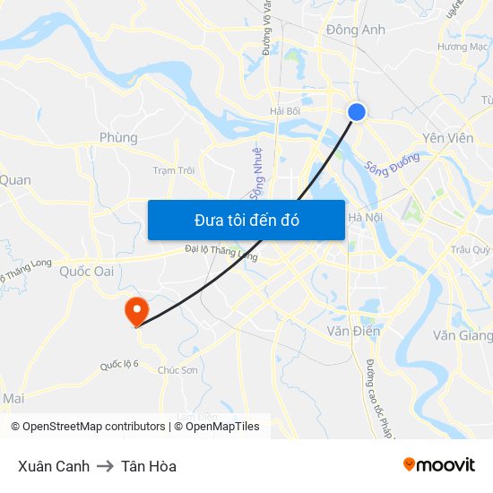 Xuân Canh to Tân Hòa map