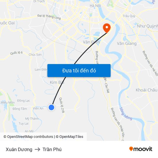 Xuân Dương to Trần Phú map