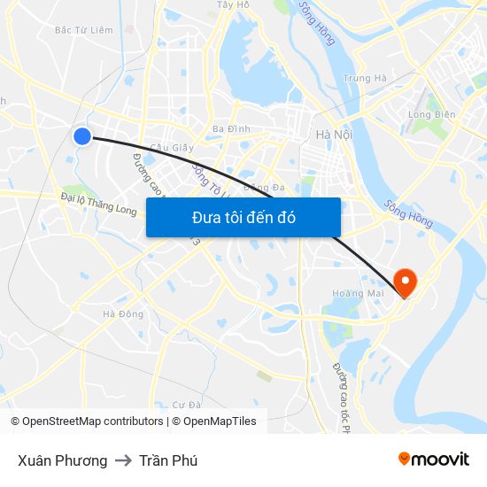 Xuân Phương to Trần Phú map