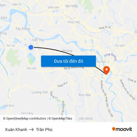 Xuân Khanh to Trần Phú map