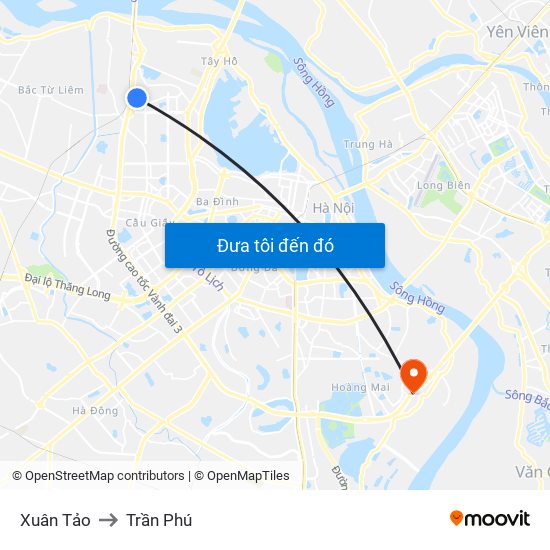Xuân Tảo to Trần Phú map