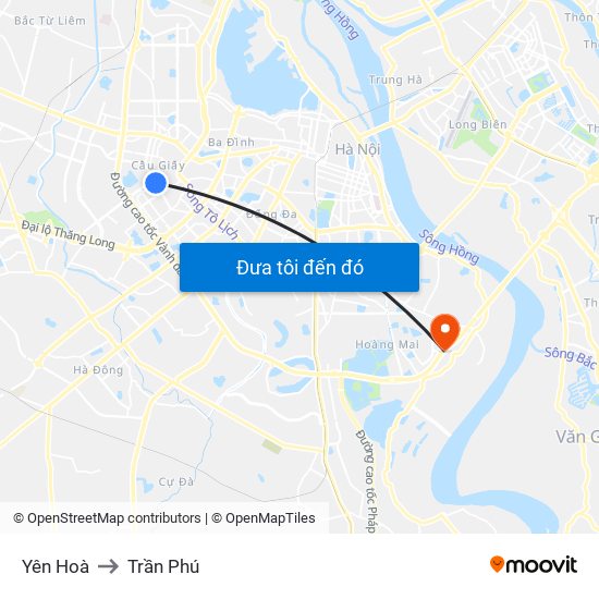 Yên Hoà to Trần Phú map