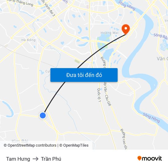 Tam Hưng to Trần Phú map