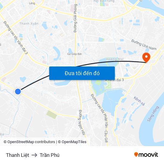 Thanh Liệt to Trần Phú map