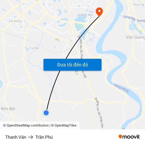 Thanh Văn to Trần Phú map