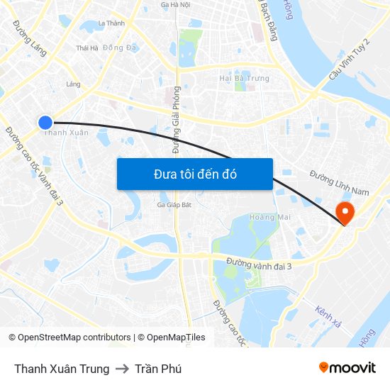 Thanh Xuân Trung to Trần Phú map