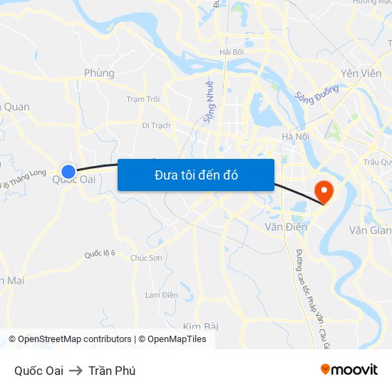 Quốc Oai to Trần Phú map