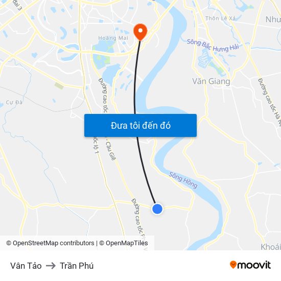 Vân Tảo to Trần Phú map