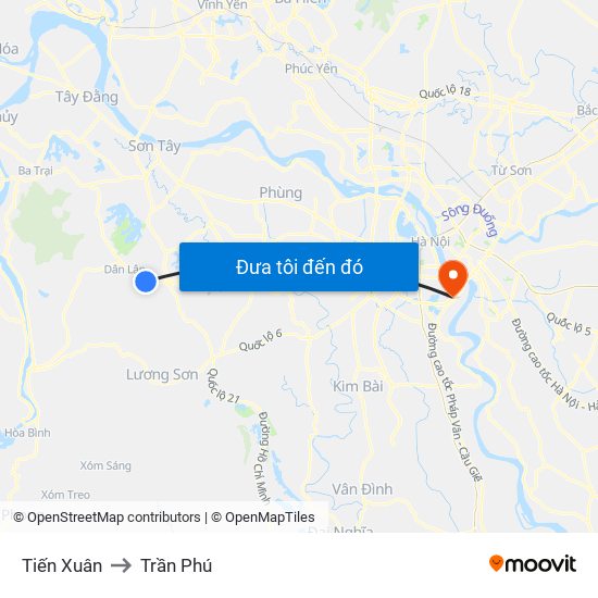 Tiến Xuân to Trần Phú map