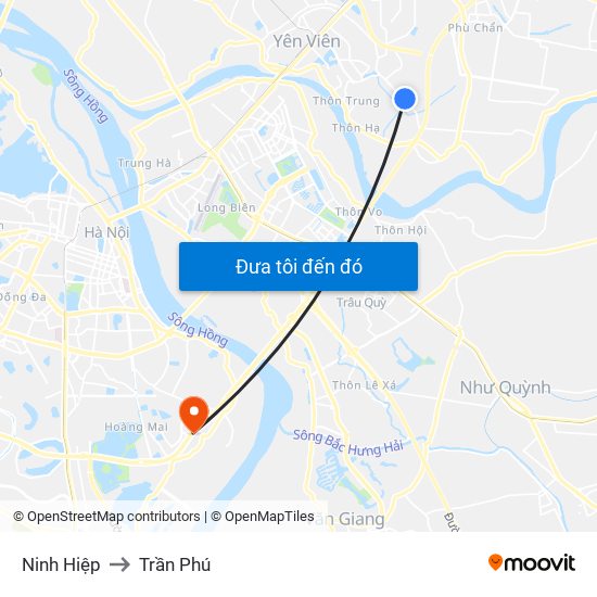 Ninh Hiệp to Trần Phú map