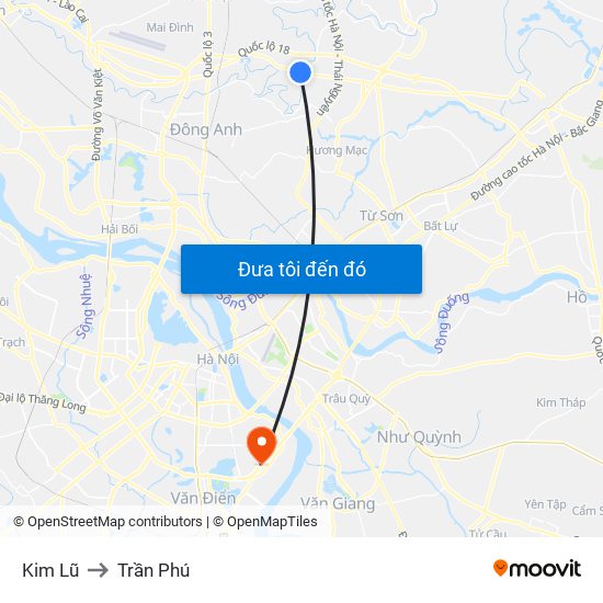 Kim Lũ to Trần Phú map