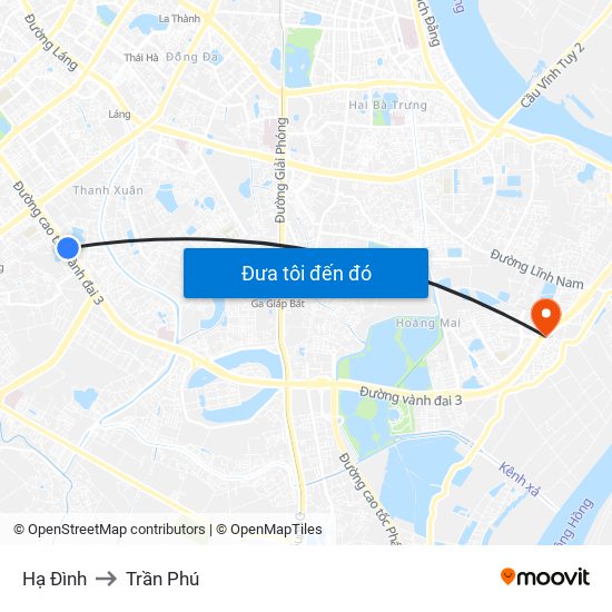 Hạ Đình to Trần Phú map