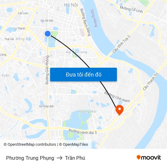 Phường Trung Phụng to Trần Phú map