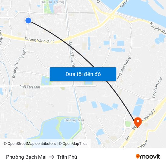 Phường Bạch Mai to Trần Phú map