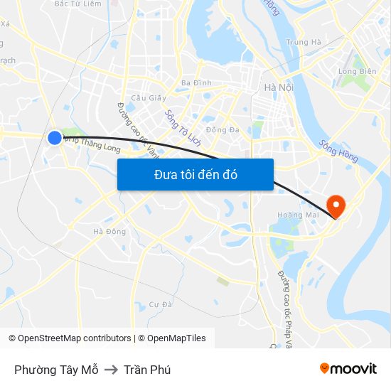 Phường Tây Mỗ to Trần Phú map