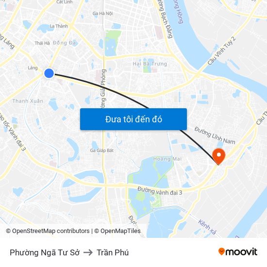 Phường Ngã Tư Sở to Trần Phú map