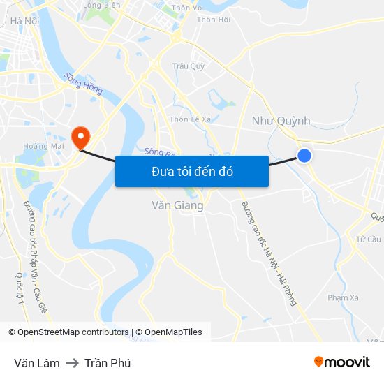 Văn Lâm to Trần Phú map