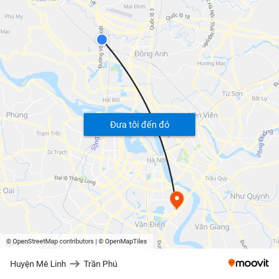 Huyện Mê Linh to Trần Phú map