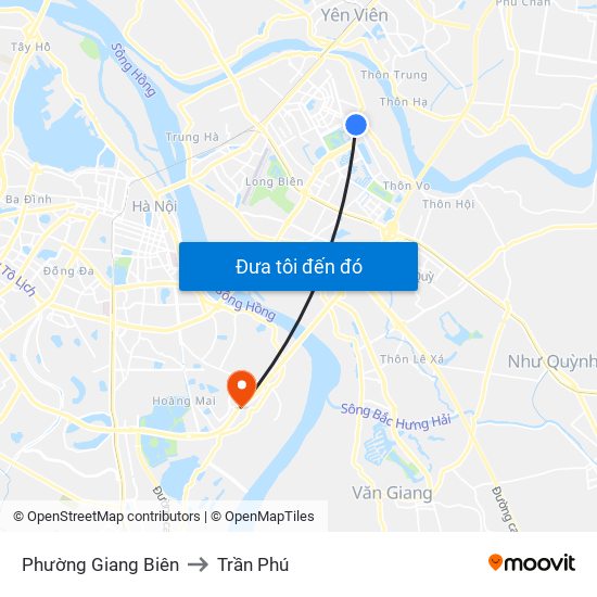Phường Giang Biên to Trần Phú map