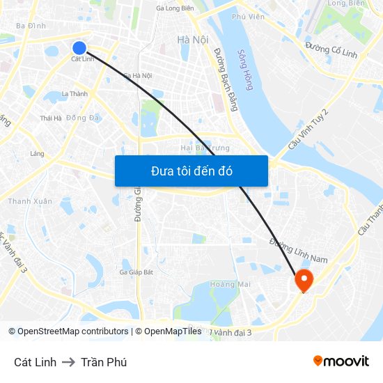 Cát Linh to Trần Phú map