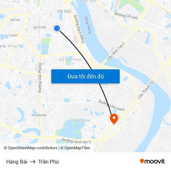 Hàng Bài to Trần Phú map