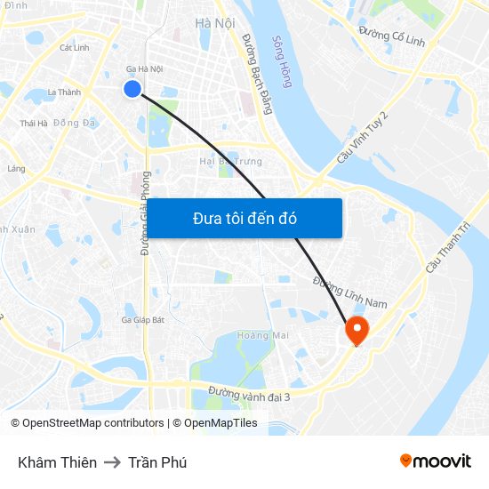Khâm Thiên to Trần Phú map