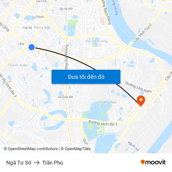 Ngã Tư Sở to Trần Phú map