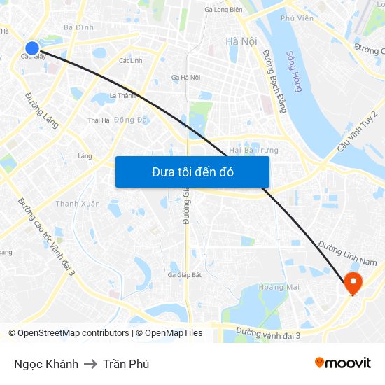 Ngọc Khánh to Trần Phú map