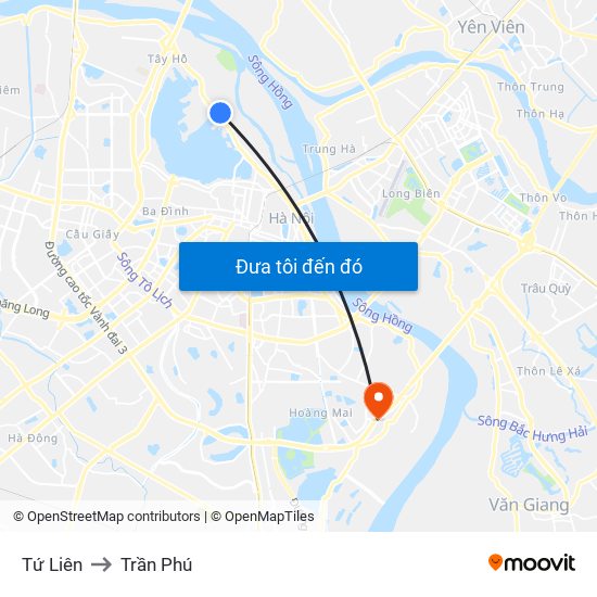 Tứ Liên to Trần Phú map