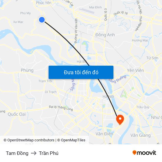 Tam Đồng to Trần Phú map